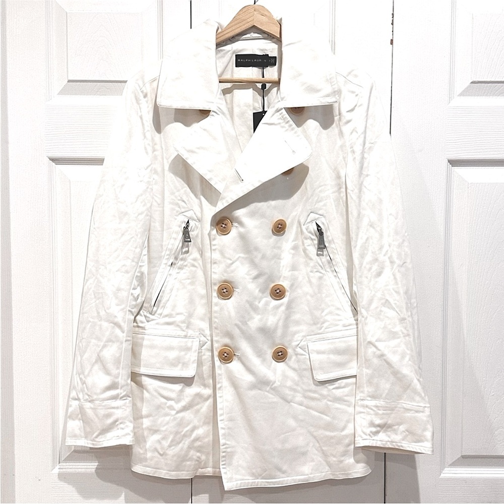 Ralph Lauren Black Label Women Double Breasted Trench Coat Peacoat White Sail M